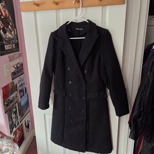 Double-Breasted Mid-Length Black Trench Coat